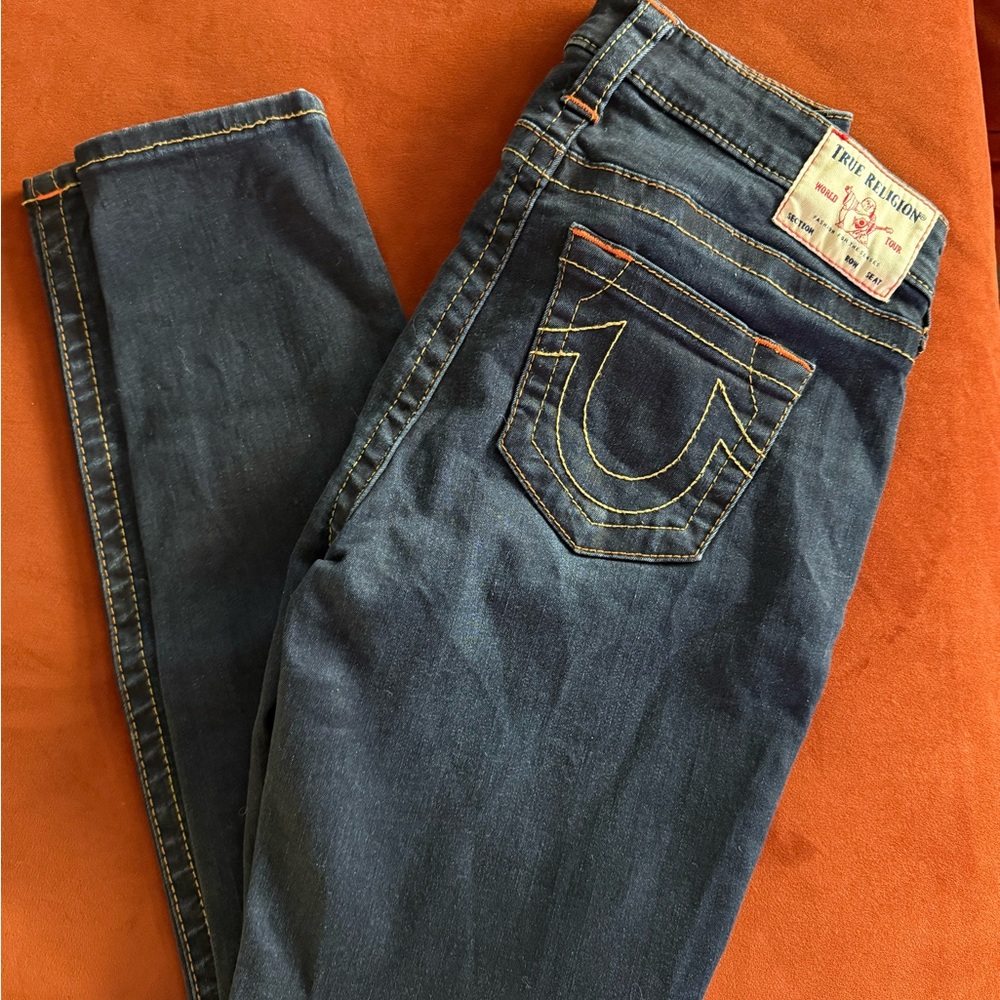 True Religion Dark Blue Halle Style Super Skinny Mid-Rise Jeans